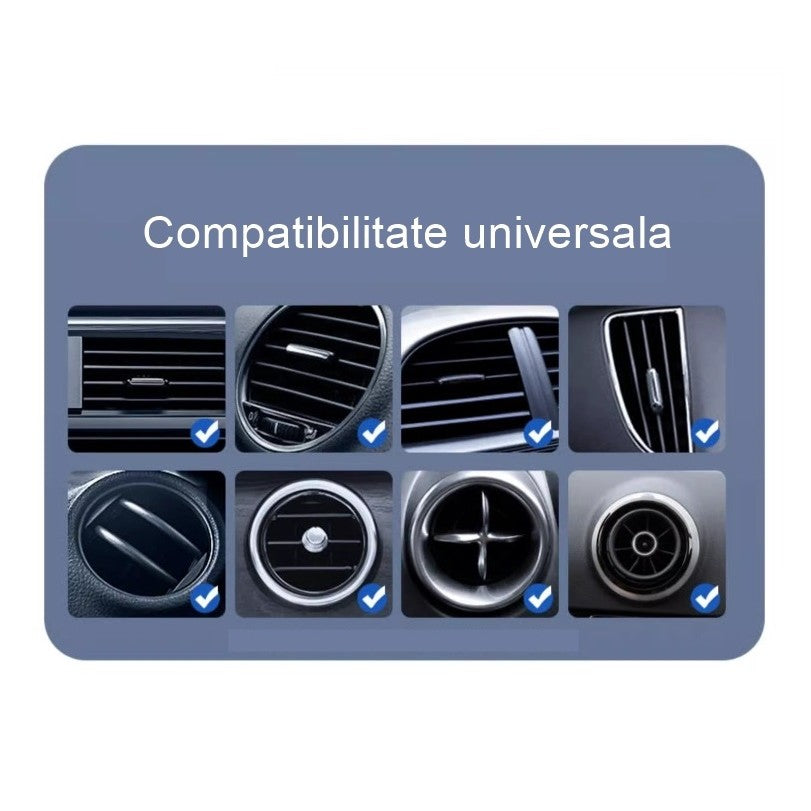 Suport Auto Telefon Universal, Prindere Grila Ventilatie, Tija Fixare Reglabila, Rotire 360 Grade, ABS si Silicon, 11 x 8.5 cm, Negru