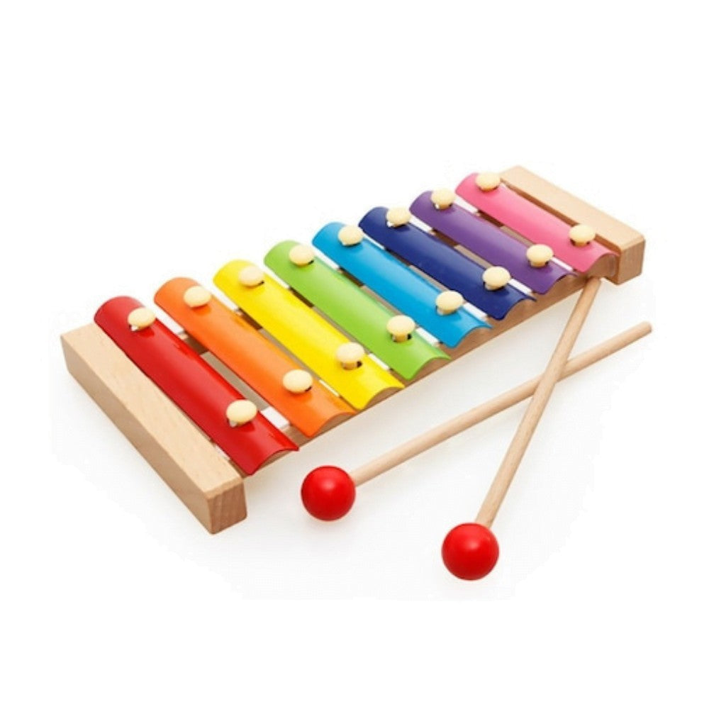 Xilofon Muzical pentru Copii, Instrument Educativ cu 8 Note si 2 Bete de Percutie, Cadru din Lemn si Placi Metalice, Varsta 4-6 Ani, Multicolor