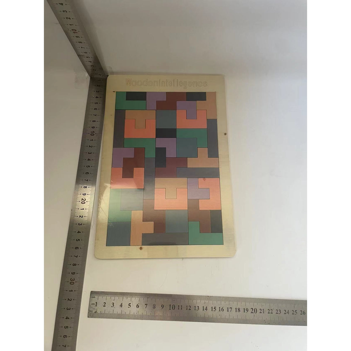 Puzzle Montessori, Joc Educativ Tip Tetris, Dezvoltare Abilitati Cognitive si Motrice, Lemn Natural, 40 Piese, 26.5 x 17.7 cm, Multicolor Pastelat