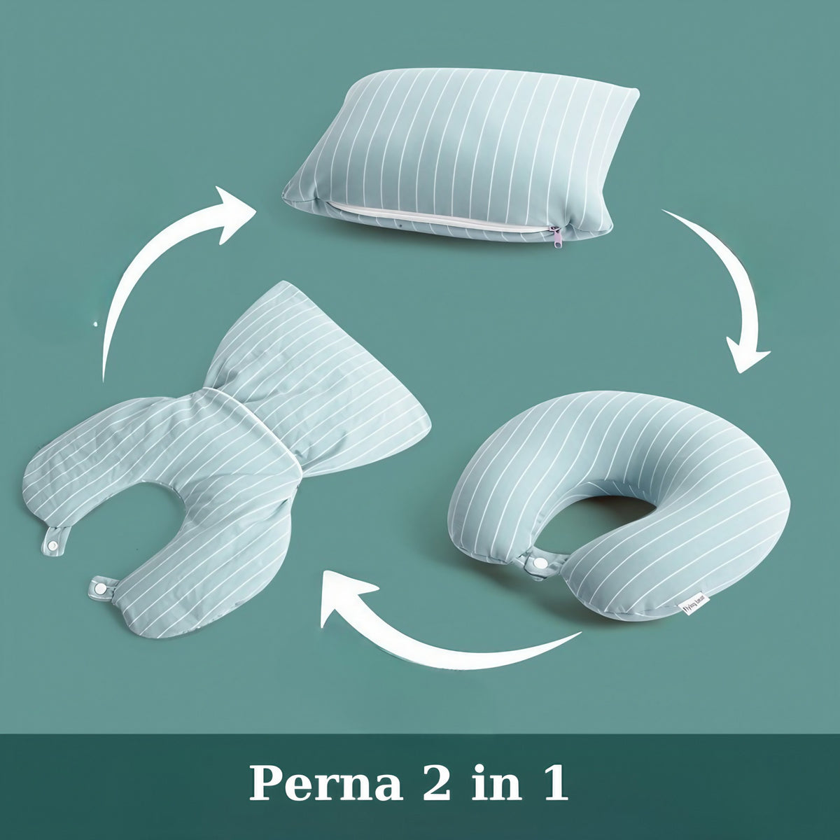 Perna De Calatorie 2 In 1, Forma U Si Patrata, Particule Spuma Memorie, Husa Bumbac Tricotat, Verde