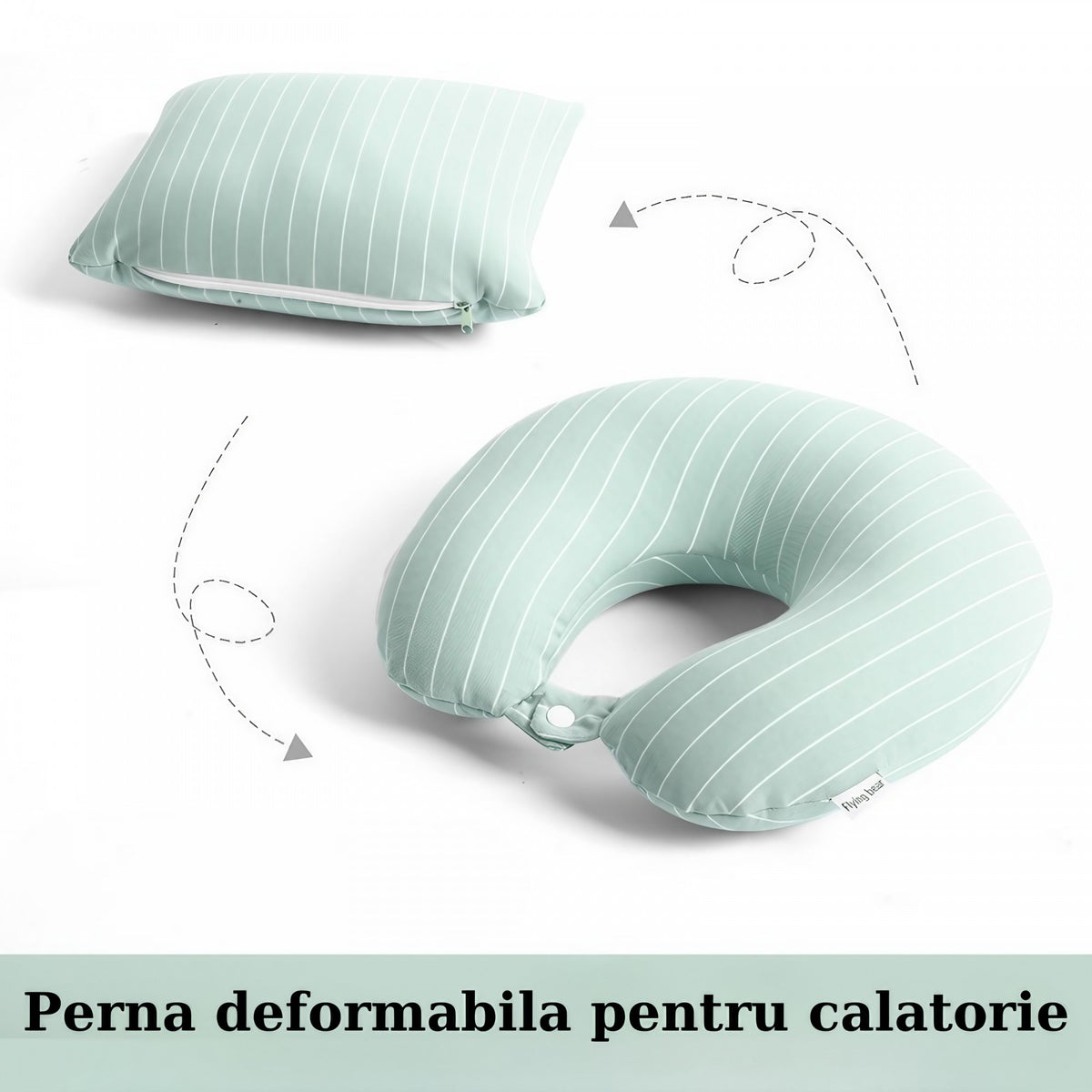 Perna De Calatorie 2 In 1, Forma U Si Patrata, Particule Spuma Memorie, Husa Bumbac Tricotat, Verde