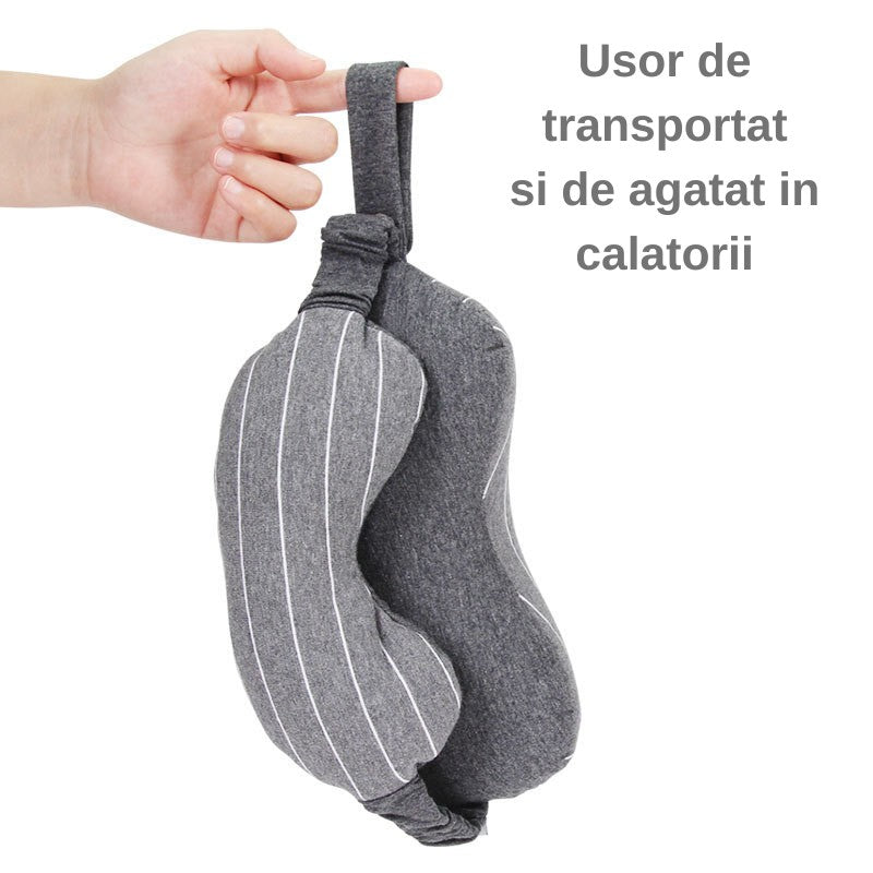 Masca de Dormit 2 in 1 si Perna Travel pentru Gat, Suport Cervical cu Particule de Spuma si Bumbac Respirabil, Husa Detasabila cu Fermoar, Gri Inchis