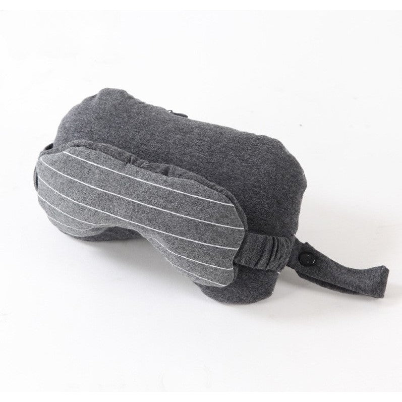 Masca de Dormit 2 in 1 si Perna Travel pentru Gat, Suport Cervical cu Particule de Spuma si Bumbac Respirabil, Husa Detasabila cu Fermoar, Gri Inchis