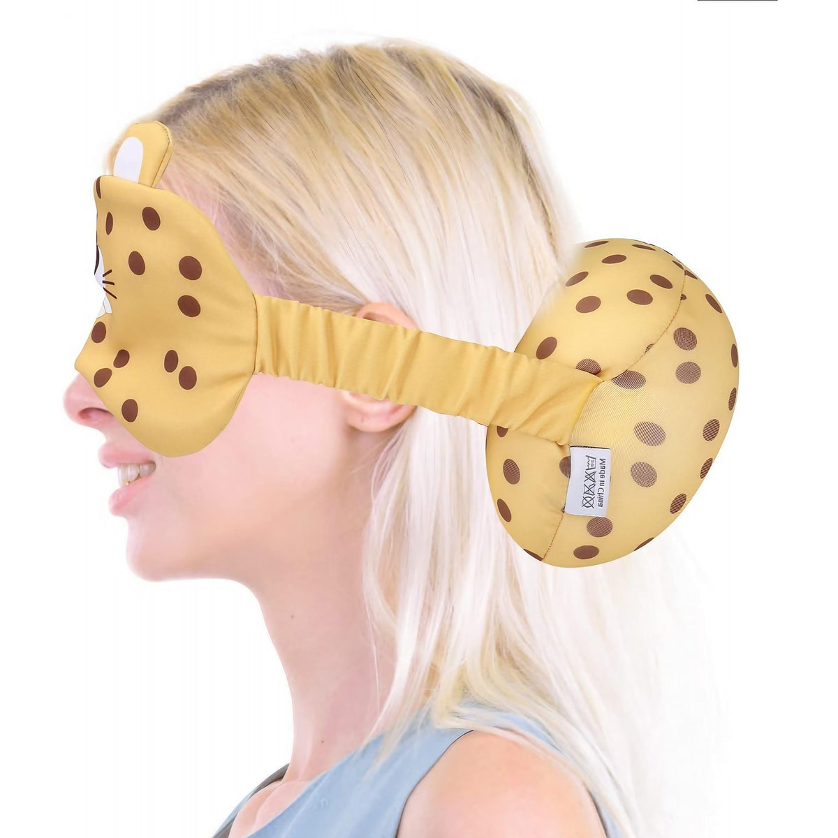 Masca de Dormit si Perna de Calatorie 2 in 1, Tetiera Ergonomica cu Particule de Spuma si Bumbac, Husa Detasabila, Model Leopard, Portocaliu