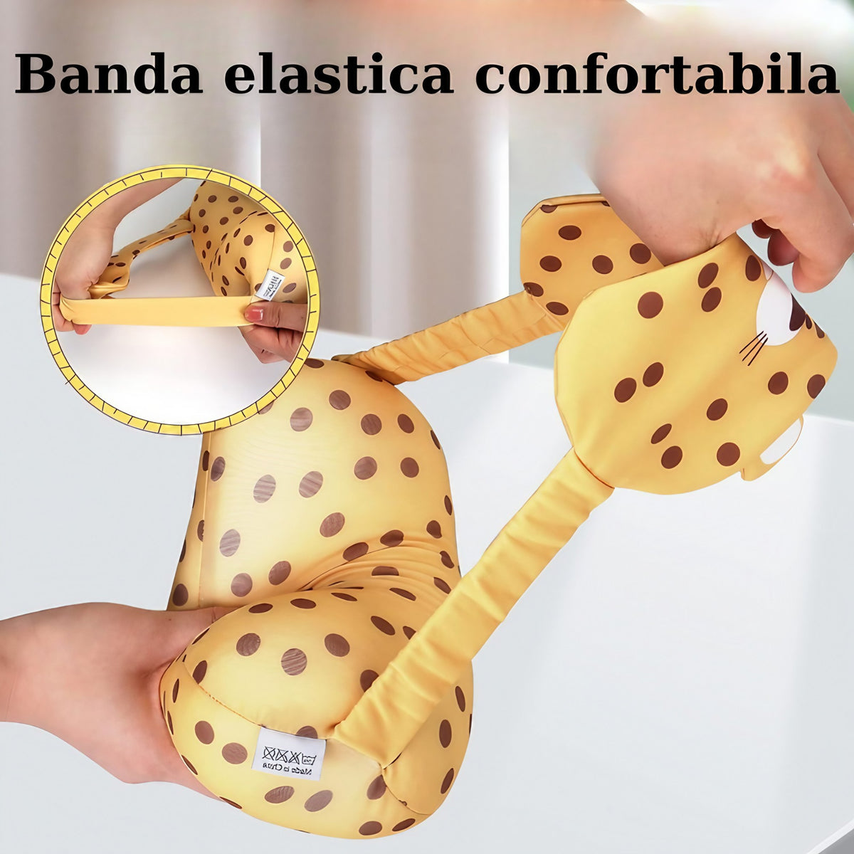 Masca de Dormit si Perna de Calatorie 2 in 1, Tetiera Ergonomica cu Particule de Spuma si Bumbac, Husa Detasabila, Model Leopard, Portocaliu