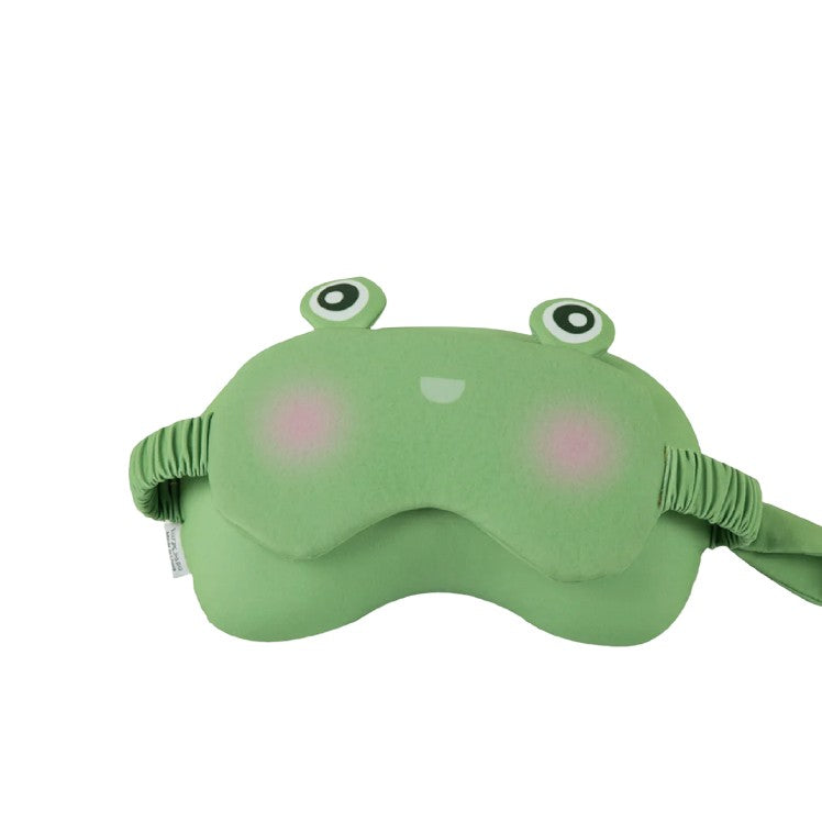 Masca de Dormit si Perna pentru Gat 2 in 1, Tetiera Calatorie cu Particule de Spuma si Bumbac, Design Broasca, Verde