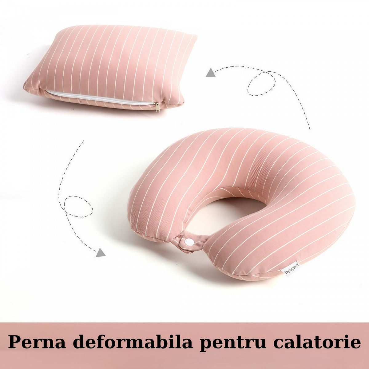 Pernă De Călătorie 2 În 1 Deformabilă, Suport Cervical Formă U Și Pătrată, Particule Spumă Cu Memorie, Husă Bumbac, Roz