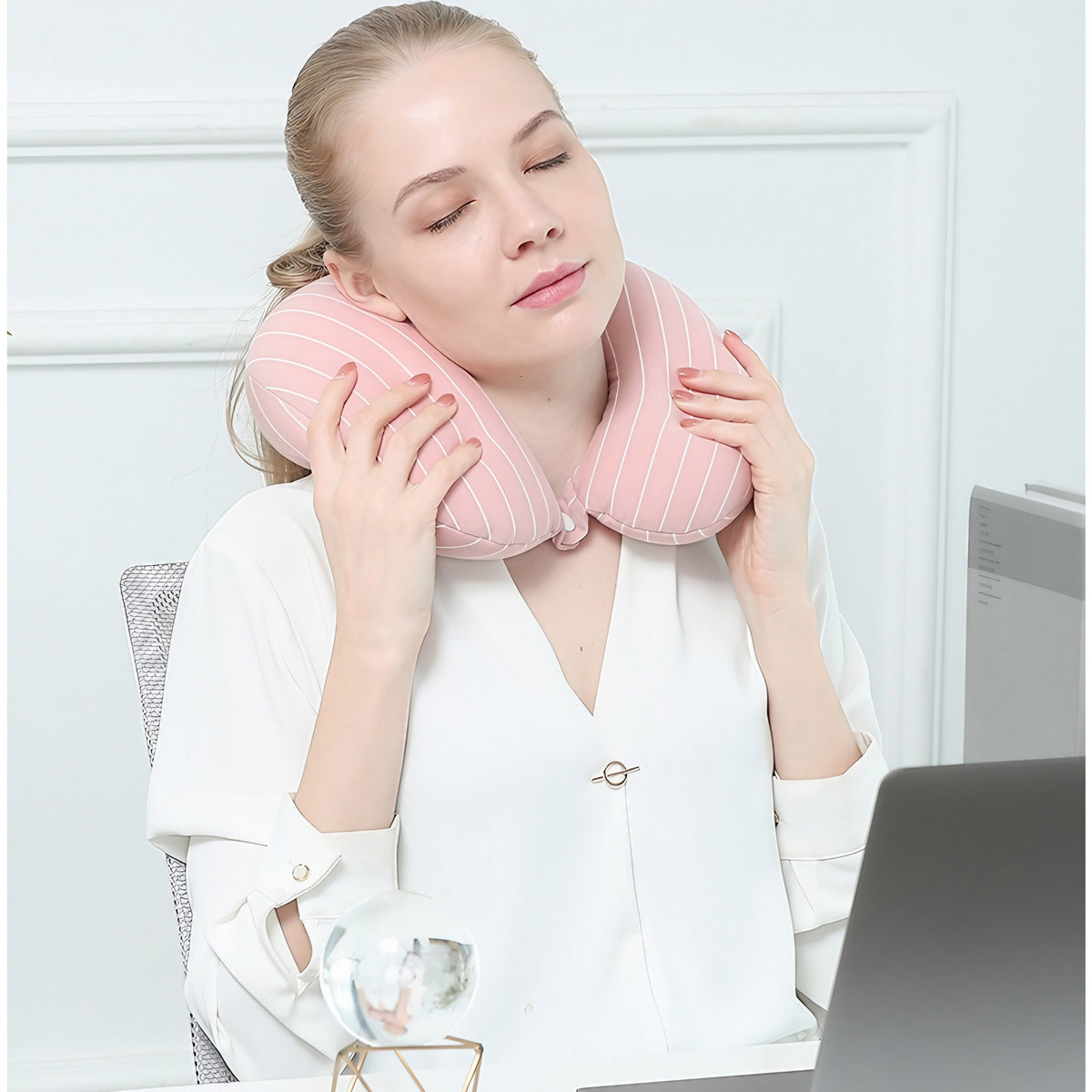 Pernă De Călătorie 2 În 1 Deformabilă, Suport Cervical Formă U Și Pătrată, Particule Spumă Cu Memorie, Husă Bumbac, Roz