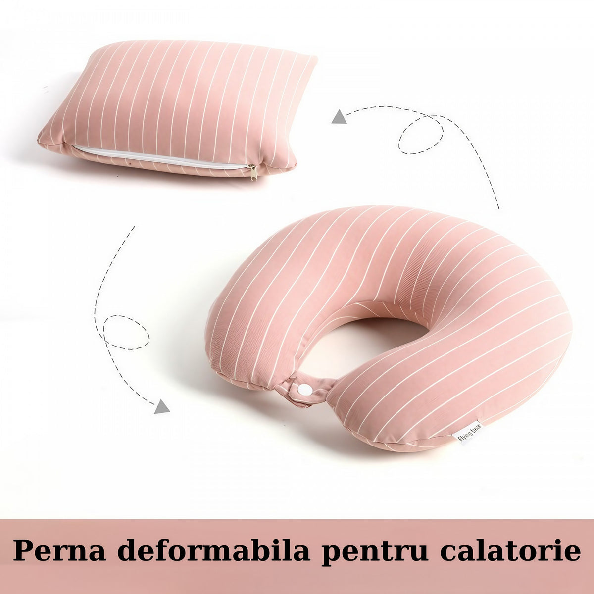Pernă De Călătorie 2 În 1 Deformabilă, Suport Cervical Formă U Și Pătrată, Particule Spumă Cu Memorie, Husă Bumbac, Roz