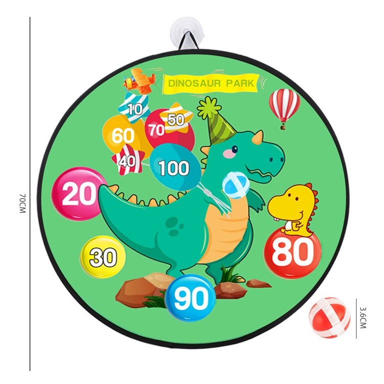 Joc Darts pentru Copii, Placa Pliabila cu Scai, Model Dinozaur Park, 8 Mingi Velcro si 2 Mingi Luminoase Flash, Verde, 70 cm