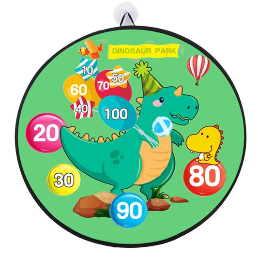 Joc Darts pentru Copii, Placa Pliabila cu Scai, Model Dinozaur Park, 8 Mingi Velcro si 2 Mingi Luminoase Flash, Verde, 70 cm