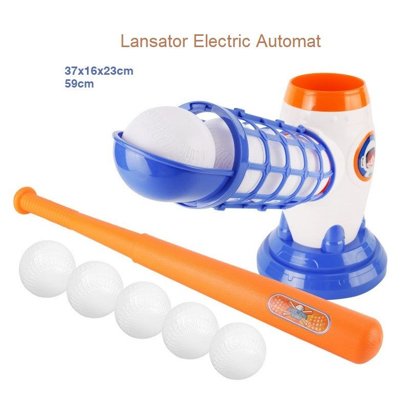 Joc de Baseball Interactiv pentru Copii, Lansator Automat de Mingi, Set cu Bata si 5 Bile Incluse, Plastic ABS, Interior si Exterior, Multicolor