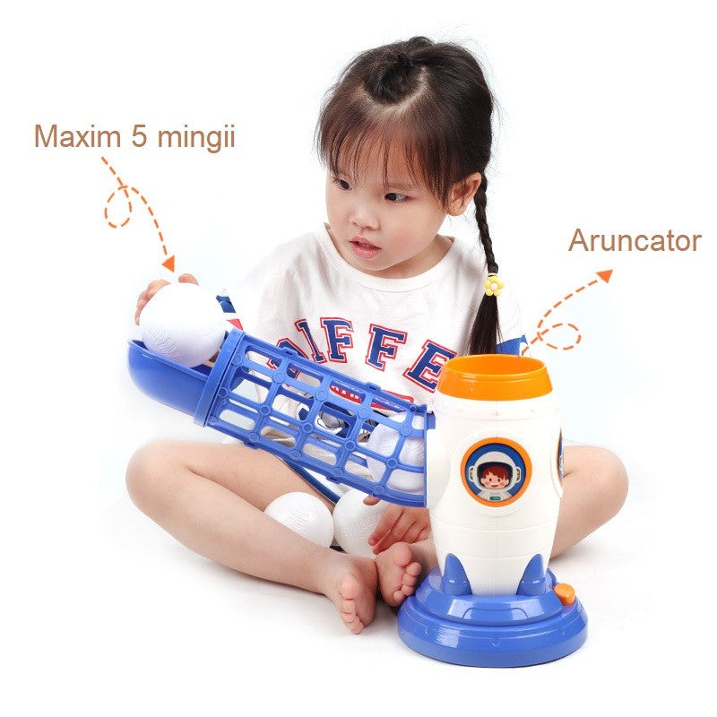 Joc de Baseball Interactiv pentru Copii, Lansator Automat de Mingi, Set cu Bata si 5 Bile Incluse, Plastic ABS, Interior si Exterior, Multicolor