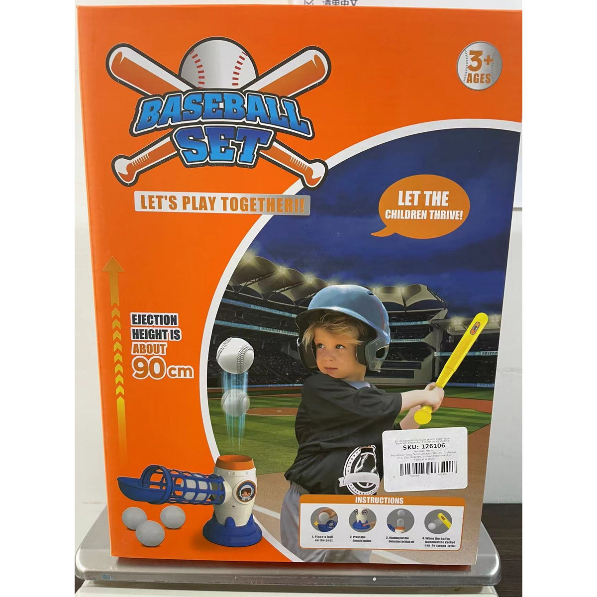 Joc de Baseball Interactiv pentru Copii, Lansator Automat de Mingi, Set cu Bata si 5 Bile Incluse, Plastic ABS, Interior si Exterior, Multicolor