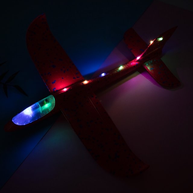 Avion Planor cu Lumini și Funcție Slalom, Material Poliester, 48 cm, Roșu