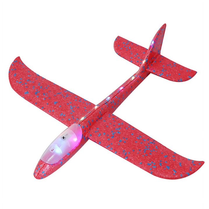 Avion Planor cu Lumini și Funcție Slalom, Material Poliester, 48 cm, Roșu