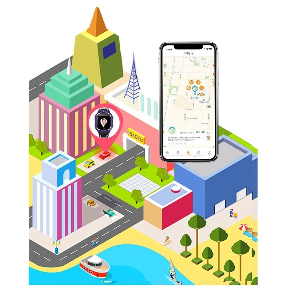 Ceas Smartwatch Pentru Copii Model Q19 Z6, Localizare LBS și Monitorizare Spion, Apel SOS, Cameră Foto, Lanternă, Chat Vocal, Turcoaz