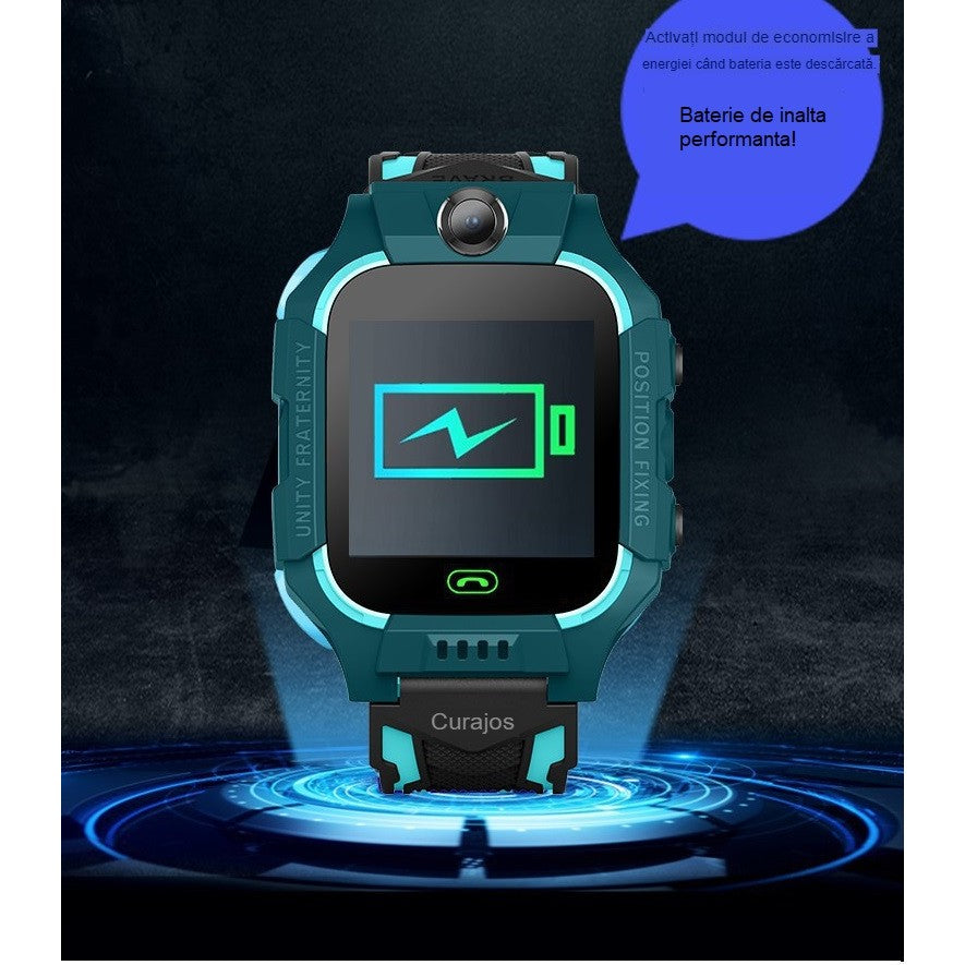 Ceas Smartwatch Pentru Copii Model Q19 Z6, Localizare LBS și Monitorizare Spion, Apel SOS, Cameră Foto, Lanternă, Chat Vocal, Turcoaz