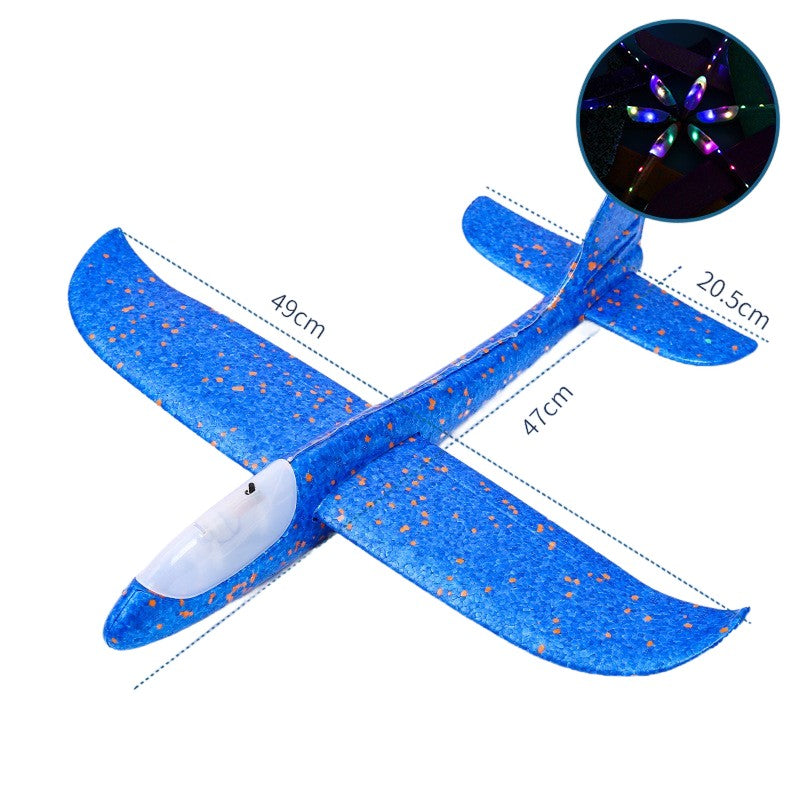 Avion Planor cu Lumini și Funcție Slalom, Poliester, 48 cm, Albastru