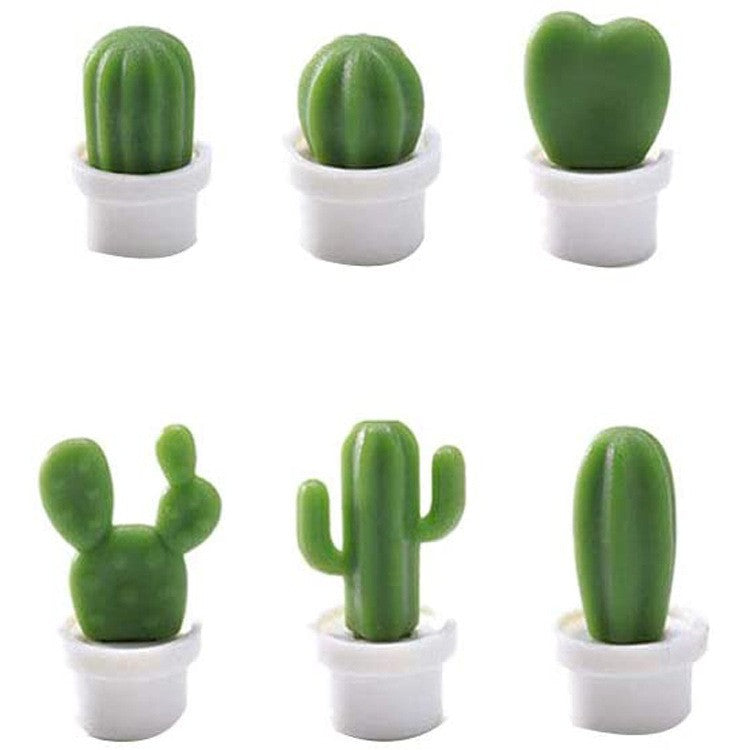 Set 6 Magneti De Frigider Decorativi, Model Cactusi In Ghiveci Si Frunze, Material ABS Ecologic, Verde/Alb