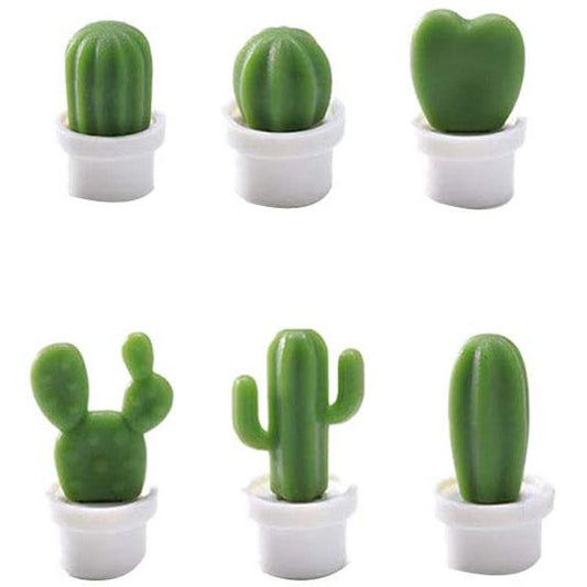Set 6 Magneti De Frigider Decorativi, Model Cactusi In Ghiveci Si Frunze, Material ABS Ecologic, Verde/Alb