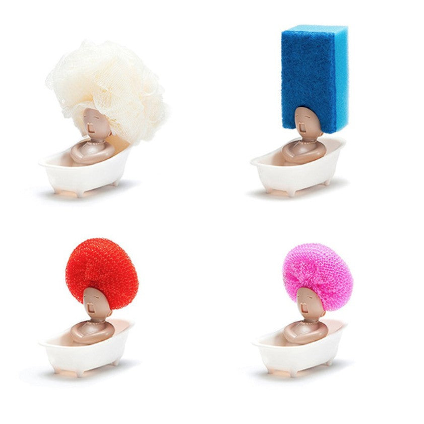 Suport pentru Burete si Sarma de Vase, Organizator Chiuveta Design Mini Cada, Material ABS, 11 x 9 x 6.2 cm, Alb/Bej