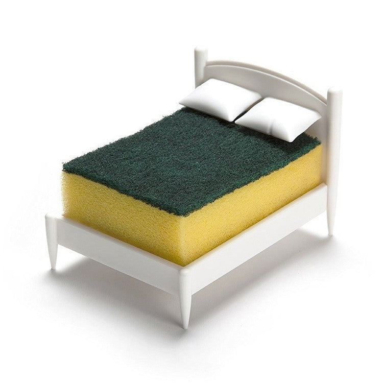Suport de Scurgere pentru Burete si Sarma, Organizator Chiuveta cu Design in Forma de Pat, Material ABS Ecologic, 11 x 7.2 x 8.2 cm, Alb