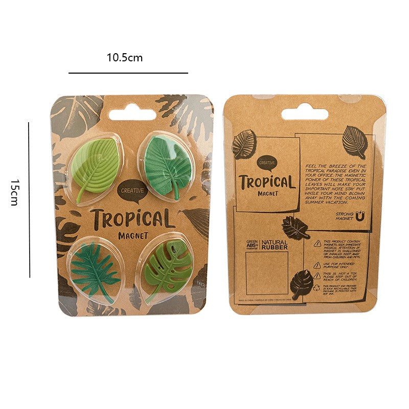 Set 4 Magneti De Frigider, Model Frunze Decorative, Material ABS Ecologic Si Magnet, Verde, Set 4 Bucati