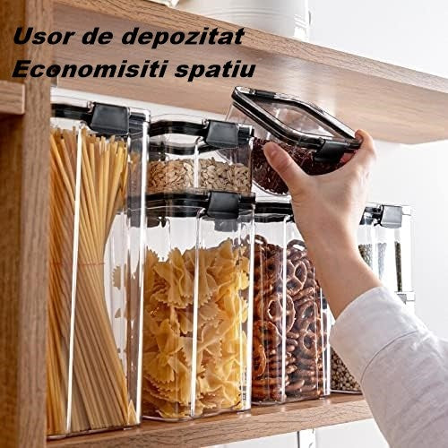 Set Recipiente Depozitare Alimente, Organizatoare Bucatarie cu Inchidere Ermetica, Plastic fara BPA, Transparent, 4 Bucati, 350 ml, 1300 ml, 2700 ml, 4600 ml