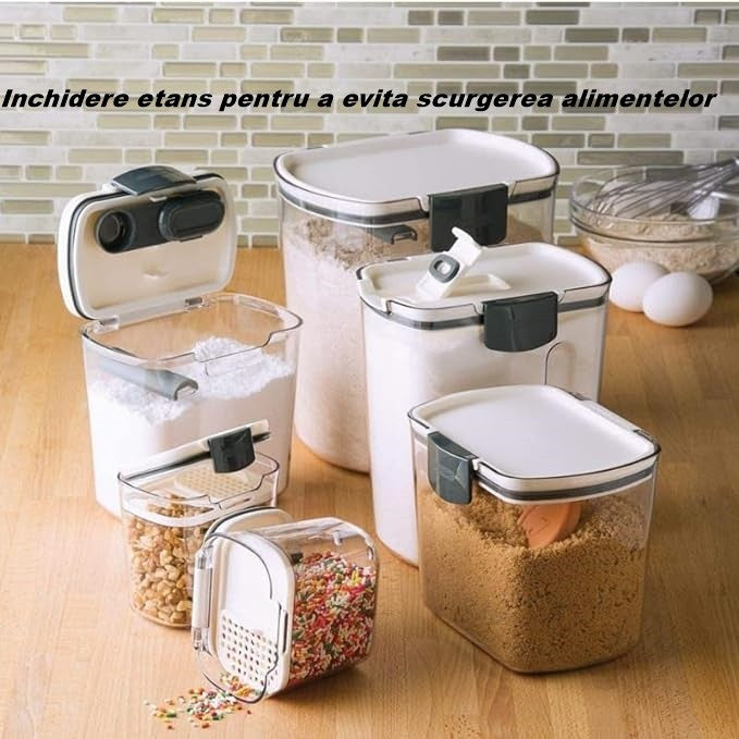 Set Recipiente Depozitare Alimente, Organizatoare Bucatarie cu Inchidere Ermetica, Plastic fara BPA, Transparent, 4 Bucati, 350 ml, 1300 ml, 2700 ml, 4600 ml