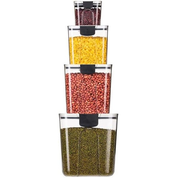 Set Recipiente Depozitare Alimente, Organizatoare Bucatarie cu Inchidere Ermetica, Plastic fara BPA, Transparent, 4 Bucati, 350 ml, 1300 ml, 2700 ml, 4600 ml