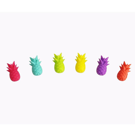 Set 6 Marcaje Pahare si Identificatoare Cocktail, Model Ananas, Silicon Ecologic, Multicolor, 2.7 cm