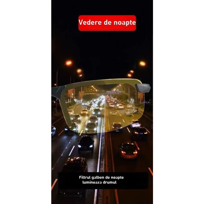 Ochelari Polarizati pentru Condus Noaptea si Night Vision, Lentile Galbene Antiorbire, Ideali pentru Ciclism si Sport, Material PC, Rama Neagra, 14 x 3.7 cm, 15.2 g