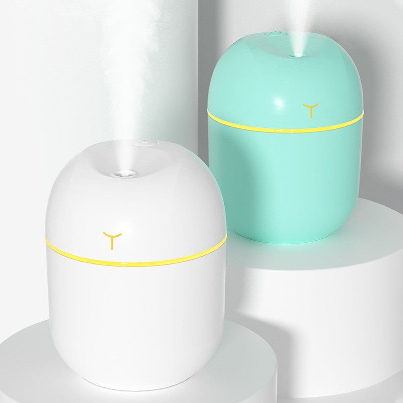 Mini Umidificator Portabil cu Ultrasunete, Functie Aromaterapie si Purificare Aer, Lumina Ambientala LED, 2 Moduri Vaporizare, Alimentare USB, Rezervor 220 ml, Silentios, Alb