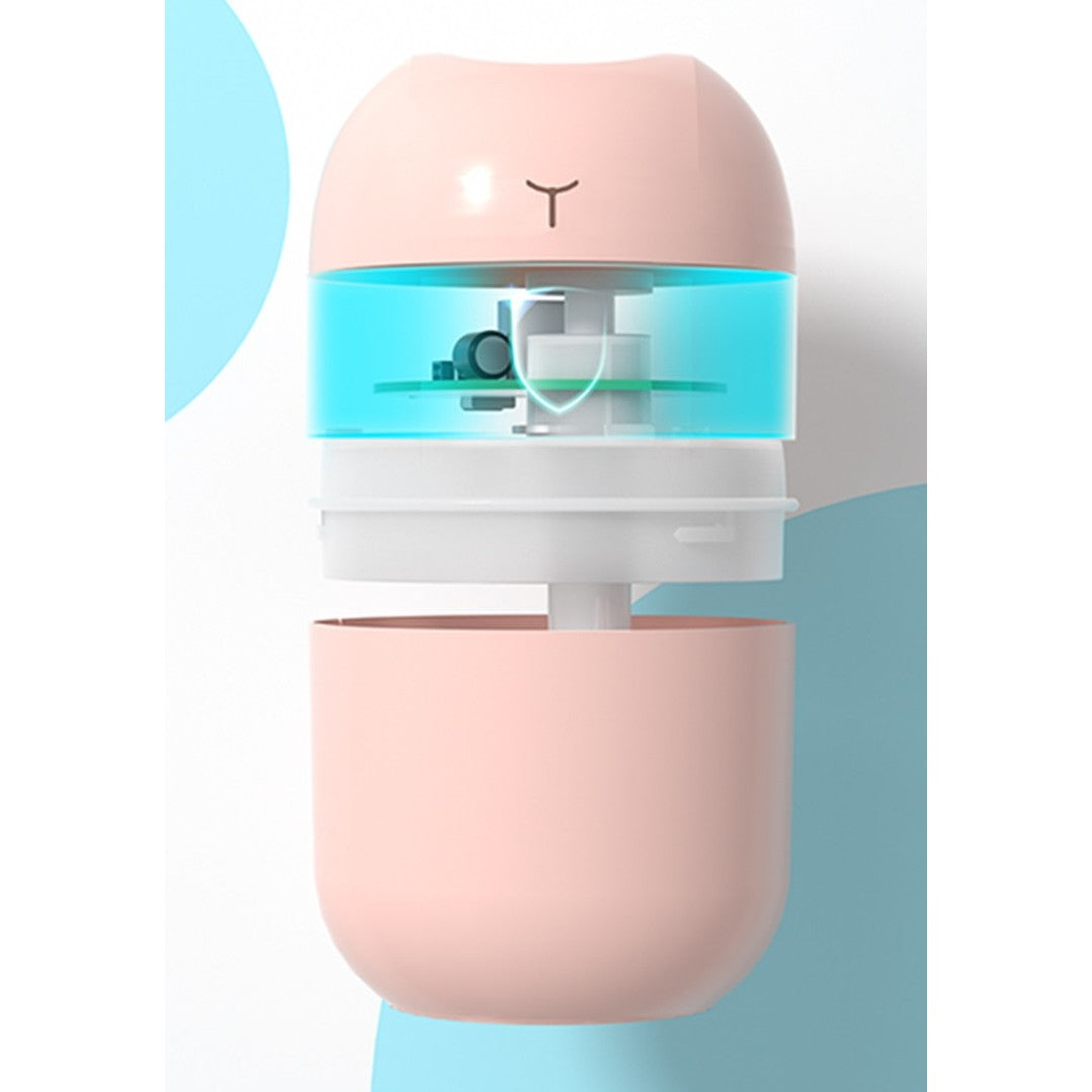 Mini Umidificator Portabil cu Ultrasunete, Functie Aromaterapie si Purificare Aer, Lumina Ambientala LED, 2 Moduri Vaporizare, Alimentare USB, Rezervor 220 ml, Silentios, Alb