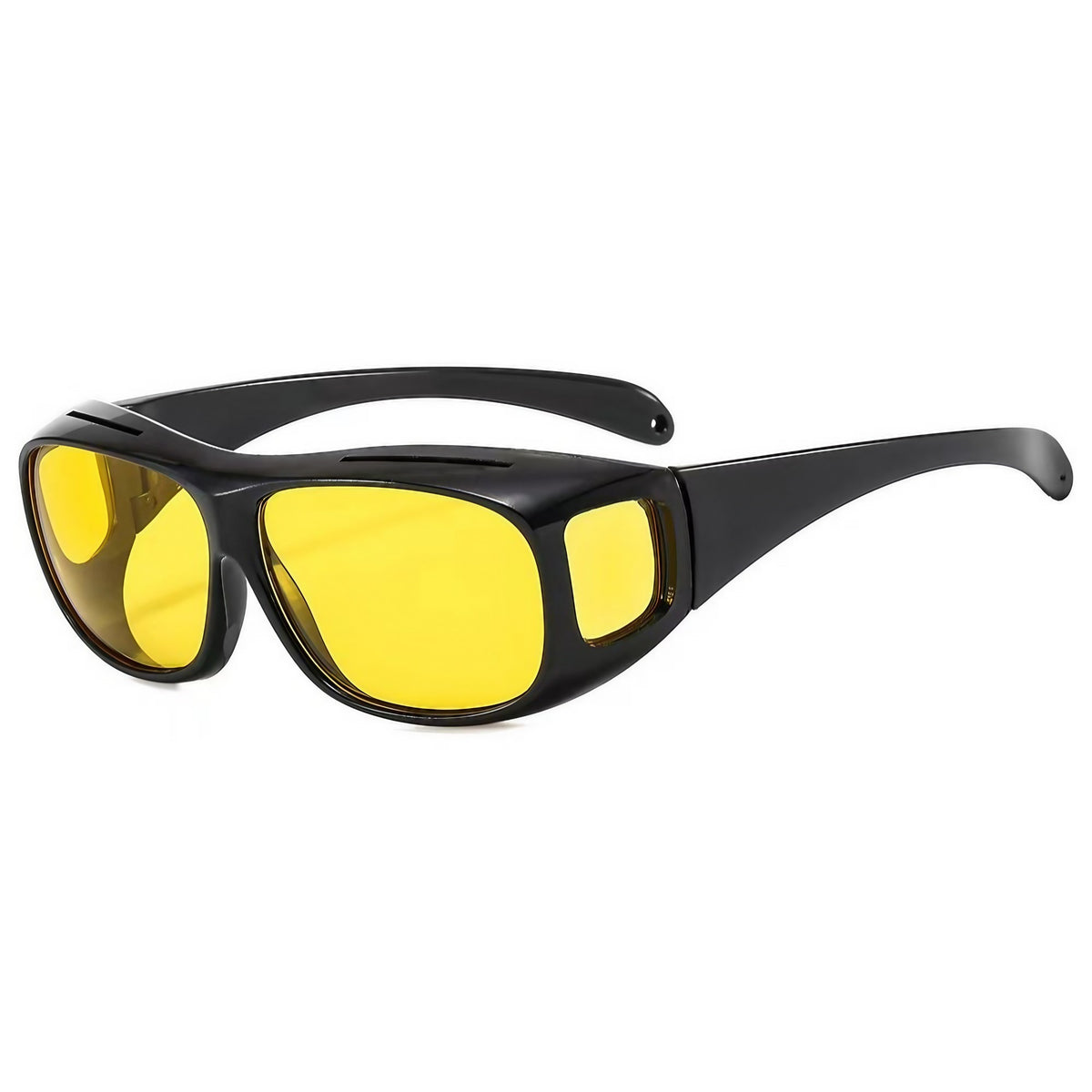 Ochelari pentru Viziune pe Timp de Noapte, Polarizati, pentru Condus si Ciclism, Protectie UV400, Fit-Over Peste Ochelari de Vedere, Material PC, Lentila Galbena, Rama Neagra, 15x5 cm