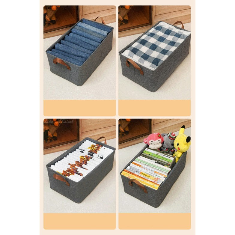 Cutie Depozitare Tip Cos, Organizator Pliabil Haine si Jucarii cu Cadru Metalic, Fereastra Transparenta si Fermoar, Bumbac si In, 47x30x25 cm, 35 l, Gri