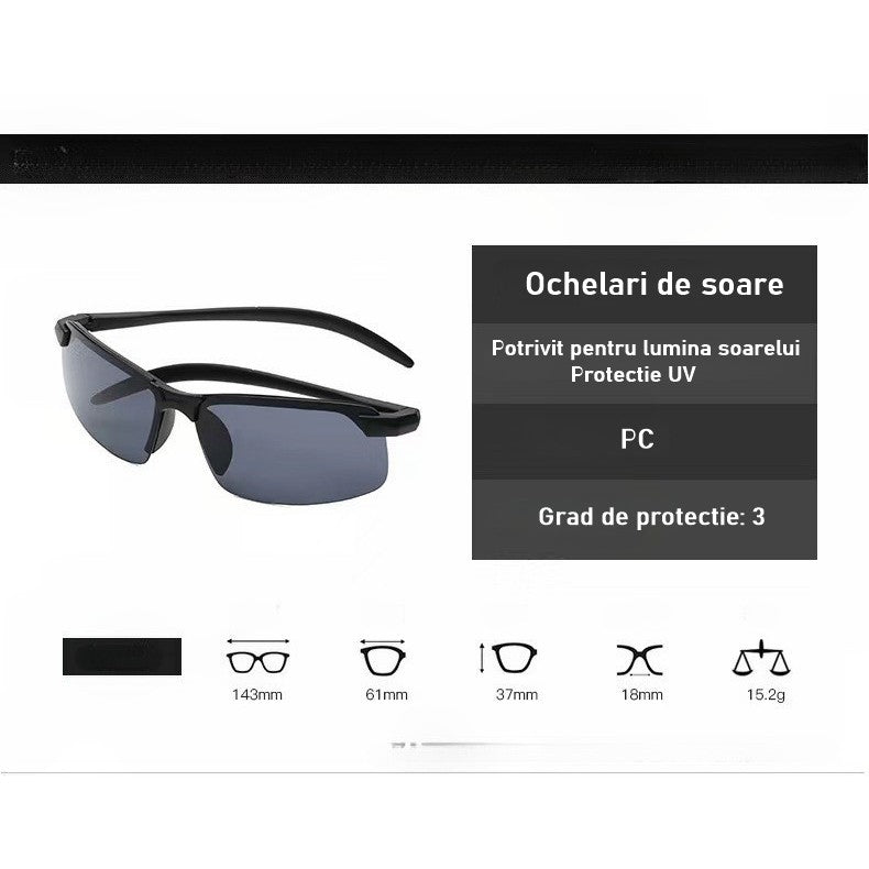 Ochelari de Soare Polarizati, Protectie UV400 Cat 3, pentru Condus si Sport, Rama Policarbonat, Negru, 14 x 3.7 cm, 15.2 g