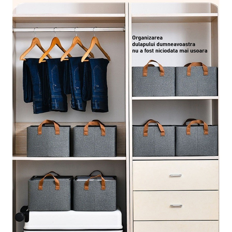 Cutie de Depozitare Tip Cos pentru Haine si Jucarii, Organizator Pliabil cu Cadru Metalic si Fereastra Transparenta, Material Textil Bumbac si In, 50 l, 47x35x30 cm, Gri