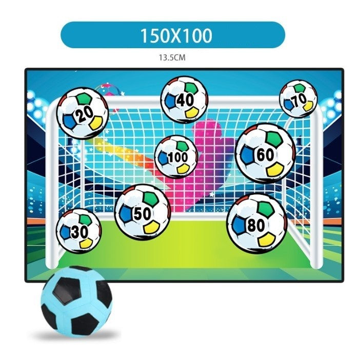 Set Fotbal de Antrenament pentru Copii, Joc Recreativ cu Poarta din Flanel si Mingi cu Scai, Material Textil Pliabil, 150 x 100 cm, Multicolor