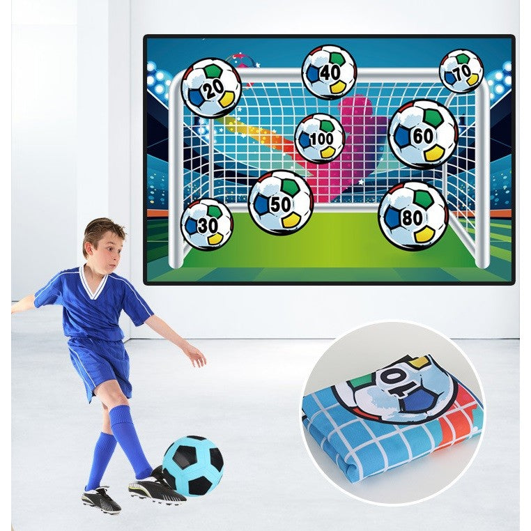 Set Fotbal de Antrenament pentru Copii, Joc Recreativ cu Poarta din Flanel si Mingi cu Scai, Material Textil Pliabil, 150 x 100 cm, Multicolor