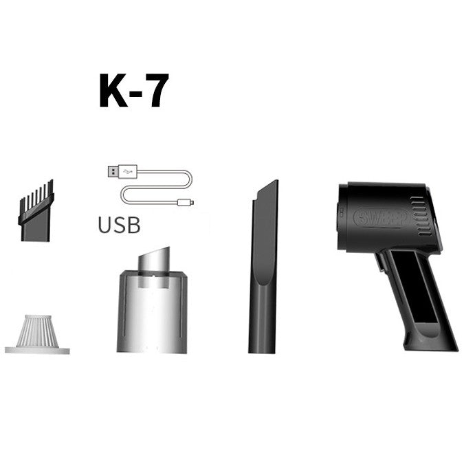 Aspirator Portabil Fara Fir Tip Pistol K7, Putere Aspirație 9000PA, Filtru HEPA, Incarcare USB, Baterie 1800mAh, Autonomie 30 Min, Negru
