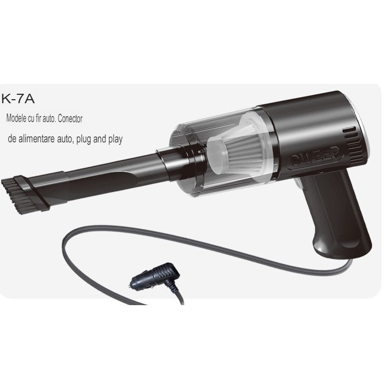 Aspirator Portabil Auto si de Casa K7A, Tip Pistol, Putere 9000PA, Filtru HEPA, Incarcare USB, 120W, Negru, 36 x 17 cm