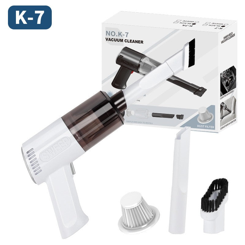 Aspirator Portabil Fara Fir K7, Putere 9000PA si 120W, Tip Pistol, Filtru HEPA, Incarcare USB, Autonomie 30 Min, 300 g, Alb