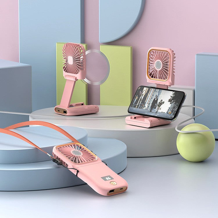 Ventilator Portabil 3 in 1, de Mana, Gat si Birou, Pliabil la 180 Grade, Afisaj Digital, Baterie 3000 mAh, Incarcare USB, 3 Trepte de Viteza, Silentios, Suport Telefon, Roz