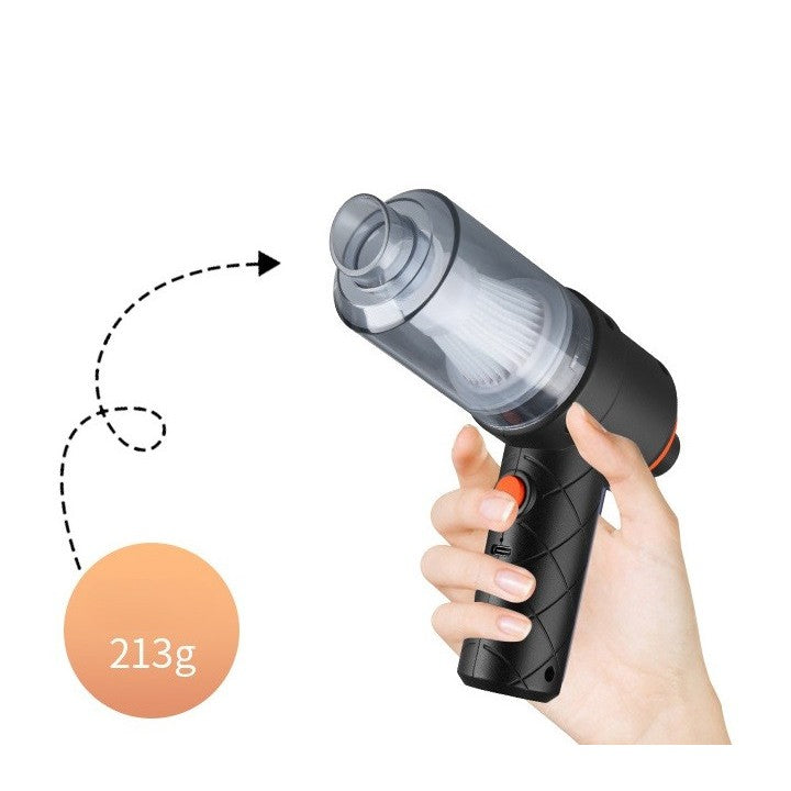 Aspirator Portabil fara Fir, Tip Pistol 2 in 1 cu Functie de Suflare si Aspirare, Putere 120W, 5500Pa, Acumulator 2000 mAh, Incarcare USB, Autonomie 30 min, Negru