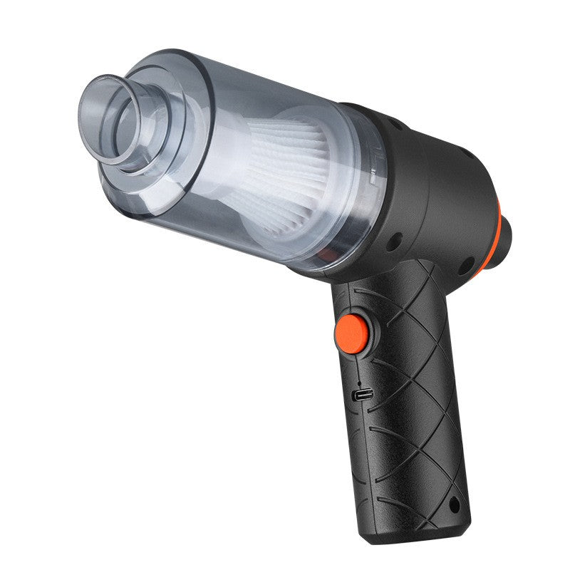 Aspirator Portabil fara Fir, Tip Pistol 2 in 1 cu Functie de Suflare si Aspirare, Putere 120W, 5500Pa, Acumulator 2000 mAh, Incarcare USB, Autonomie 30 min, Negru