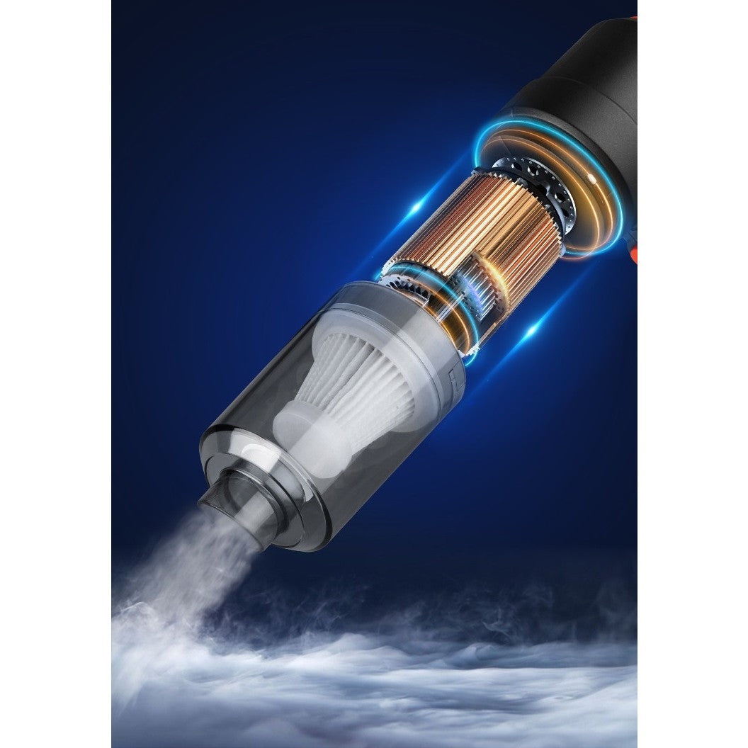 Aspirator Portabil fara Fir, Tip Pistol 2 in 1 cu Functie de Suflare si Aspirare, Putere 120W, 5500Pa, Acumulator 2000 mAh, Incarcare USB, Autonomie 30 min, Negru