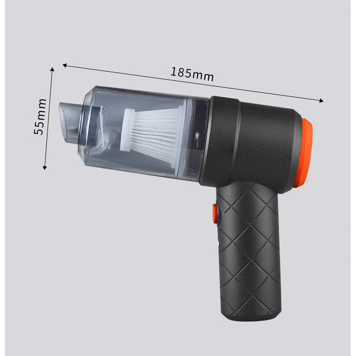Aspirator Portabil fara Fir, Tip Pistol 2 in 1 cu Functie de Suflare si Aspirare, Putere 120W, 5500Pa, Acumulator 2000 mAh, Incarcare USB, Autonomie 30 min, Negru