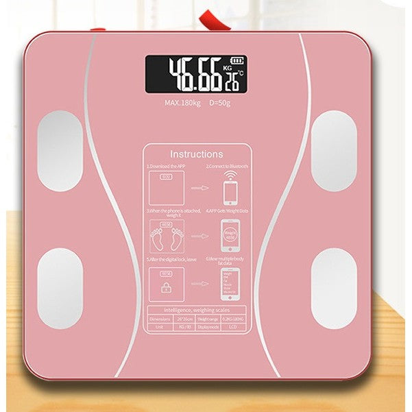 Cantar Electronic de Baie Inteligent, Monitorizare 19 Indici Corporali prin Aplicatie Smartphone si Bluetooth, Senzor de Temperatura, Sticla Securizata, Maxim 180 kg, 26 x 26 cm, Roz